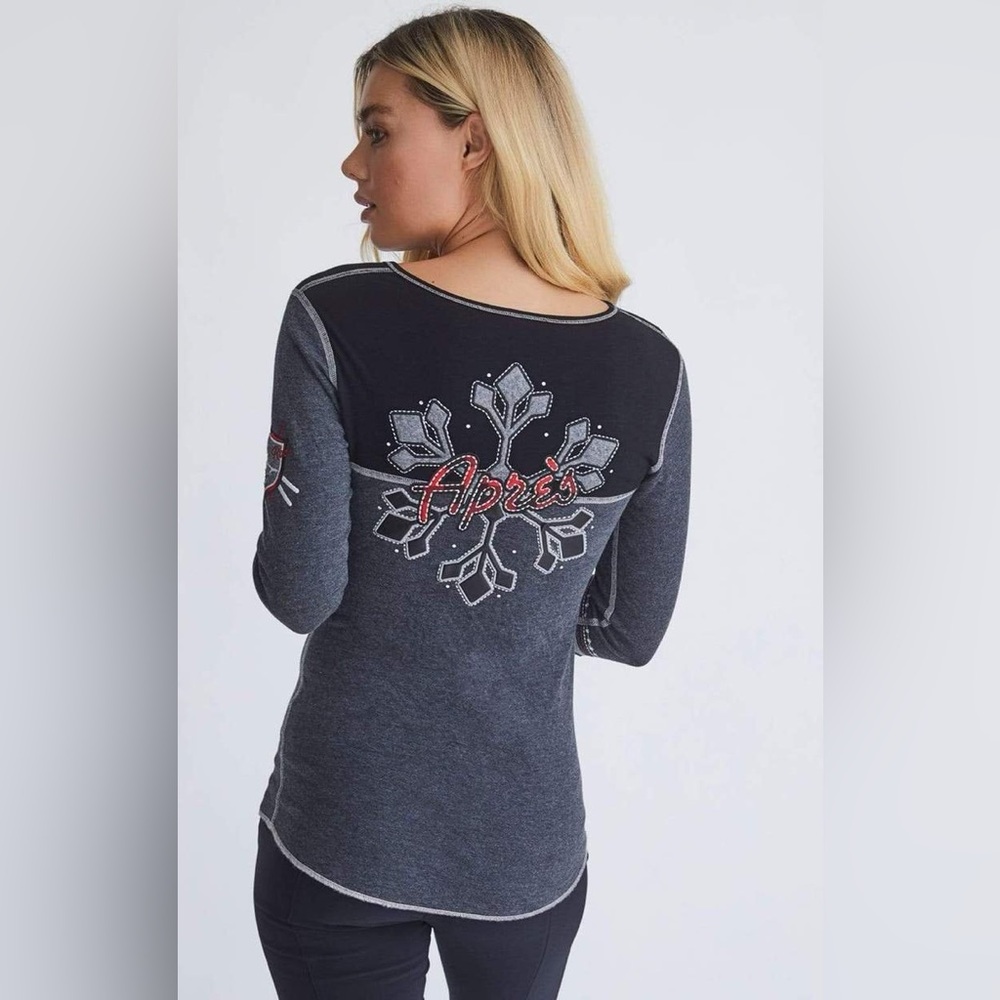 NWT Alp N Rock Après Snow Henley Black Grey XS Ski Aspen Vail Colorado
